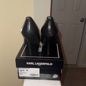 Karl Lagerfeld Black Leather Stiletto Pumps